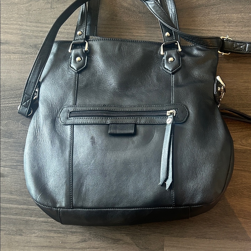 NWOT Elegant Black Leather Crossbody Tote Bag